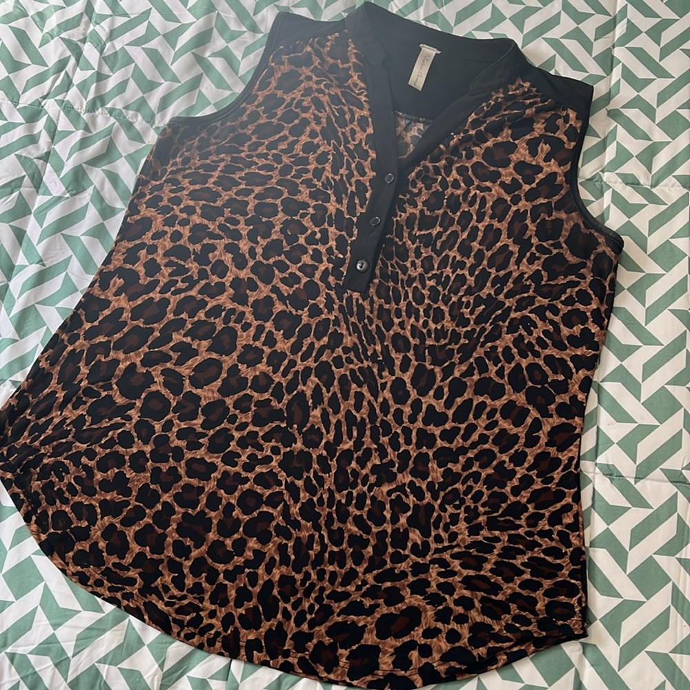 Perseption Concept Leopard Print Top Blouse Size L - image 3